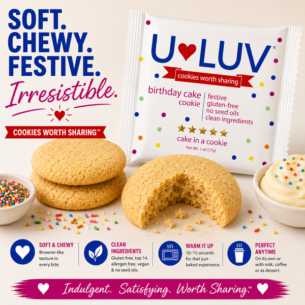 U-LUV Birthday Cake Cookie 4-Pack | Soft & Chewy | Gluten Free | Made with Avocado Oil | Dairy Free| Nut Free | Allergen Friendly