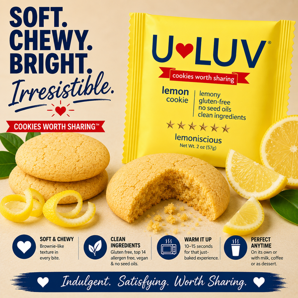 U-LUV Lemon Cookie 4-Pack | Soft & Chewy | Gluten Free | Made with Avocado Oil | Dariy Free | Nut Free | Allergen Friendly