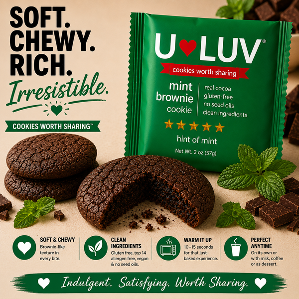 U-LUV Mint Brownie Cookie 4-Pack | Soft & Chewy | Gluten Free | Made with Avocado Oil | Dairy Free | Nut Free | Allergen Friendly