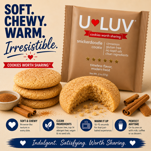 U-LUV Snickerdoodle Cookie 4-Pack | Soft & Chewy | Gluten Free | Made with Avocado Oil | Dairy Free | Nut Free | Allergen Friendly